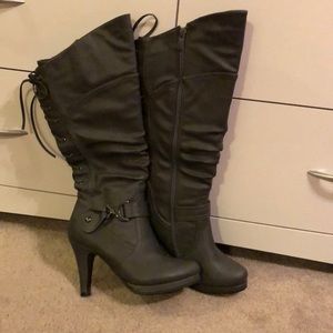 Gray tall heeled boots